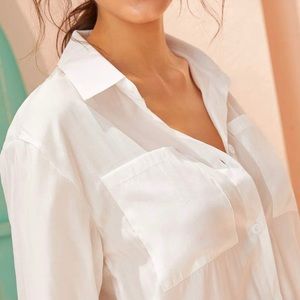 Veronica Beard Gauzy White Button Down Top Size S Boxy Fit Long Sleeve Pockets